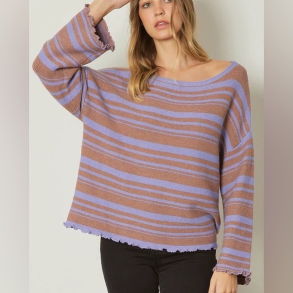 entro Sweaters - Entro Lettuce Hem Lavender Haze Striped Sweater Size S